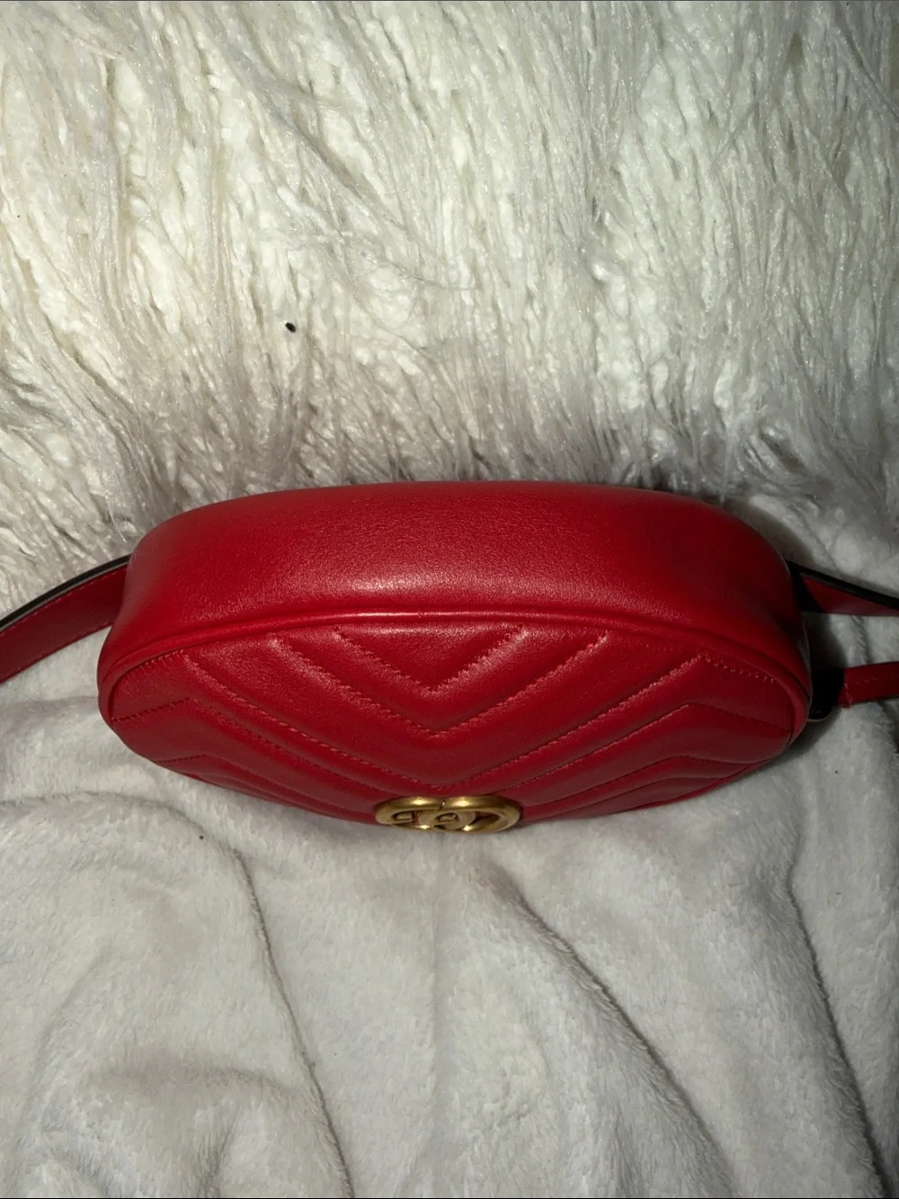 Gucci Red Quilted Leather Oval Crossbody Bag with Gold GG
